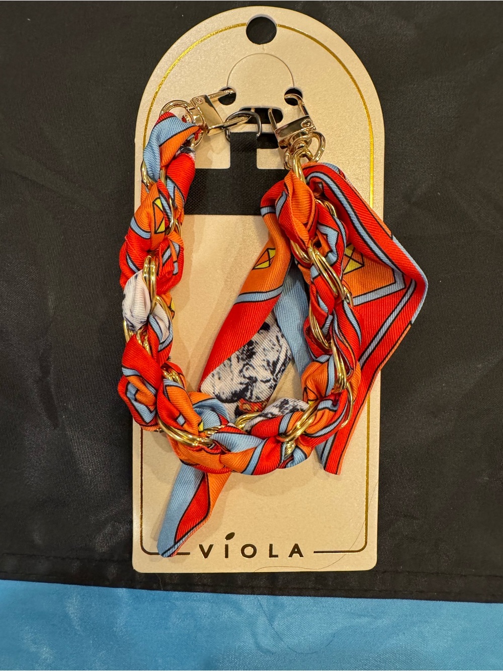 Orange & Blue Scarf Chain Phone Charm Holder